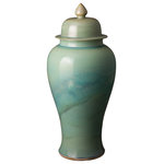 Emissary - Large Temple Jar, Jade Fusion 17X39"H - Emissary's signature temple jar features a beautiful silhouette. The multi hued jade fusion glaze. The hand crafted ceramic jar delivers unparalleled quality and beauty.