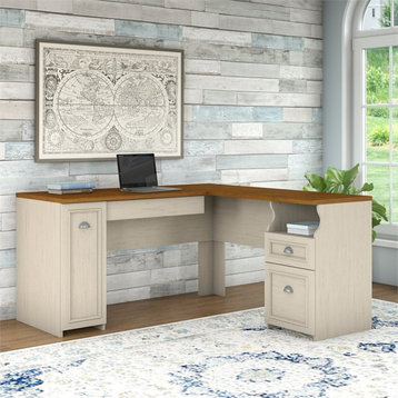 Atlin Designs 60W L Shaped Desk with Storage in Antique White