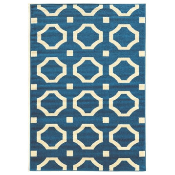 Linon Claremont Octagon Power Loomed Polypropylene 8'x10' Rug in Blue