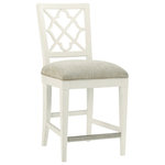 Tommy Bahama Home - Newstead Counter Stool - The decorative back splat features the quadrefoil pattern repeated throughout this collection. The standard fabric is a linen weave construction in a light parchment coloration. Other fabrics may be applied to the custom version, see store for details.