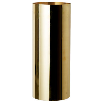 Serene Spaces Living Polished Gold Steel Vase, 8" Diameter and 20" Tall