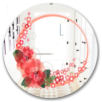 Designart Pink Flower Bouquet Cabin And Lodge Round Wall Mirror, 32x32