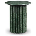 Meridian Furniture - Genoa Marble End / Side Table, Green - Add a refined look to your room with this handcrafted green Genoa end table, a stunning masterpiece that marries elegance and practicality. Crafted from genuine marble, each table is a unique work of art, featuring a green marble top with intricate white veining. The fluted marble base adds a touch of art deco design, making it a statement piece in any room and adding to its heirloom-quality design.