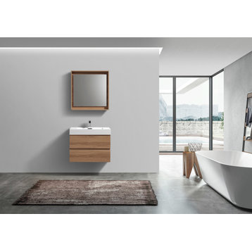 BLISS 24" Wall Mount Modern Bathroom Vanity, Honey Oak