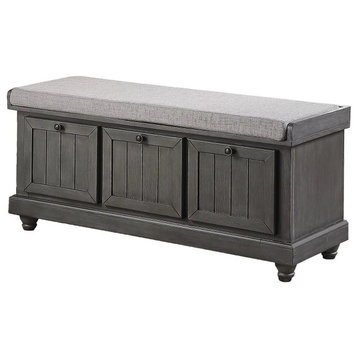Rustic Storage Bench, Reversible Cushion & False Drawers Front, Gray