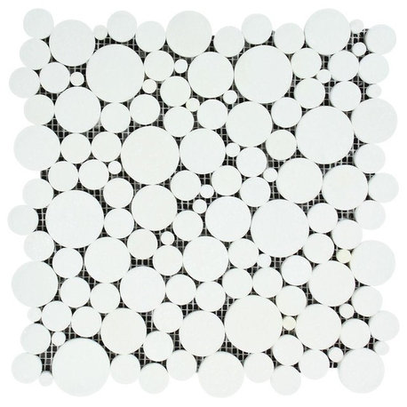 12"x12" Thassos Polished Marble Bubbles Mosaic, Set of 50