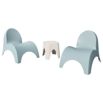 Angel Trumpet Patio Chairs and Table, Blue/White
