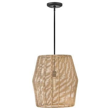 Hinkley Luca Large Convertible Pendant, Black With Camel Rattan Shade