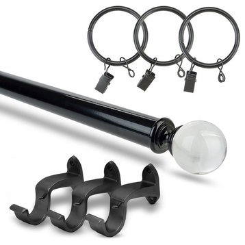 Glass Ball Extendable Rod Set, Gloss Black, 24" - 48"