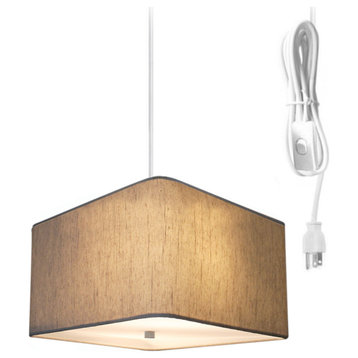 2 Light Swag Plug-In Pendant 12"w Rounded Corner Square Oatmeal Drum Shade with