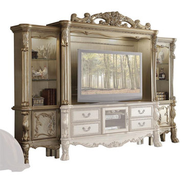 ACME Dresden Wooden Entertainment Center in Gold Patina and Bone