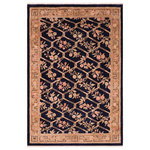 Bareens Designer Rugs - Shabby Chic Ziegler Oliva Blue Tan Hand-Knotted Wool Rug - 6'1'' x 9'3'' - Enhance the ambiance of your home with this magnificent Persian-influenced Turkish hand-knotted rug made by skilled artisans capable of creating the most exceptional vegetable dyes and hand-spun wool. This exquisite handmade rug is a one-of-a-kind Peshawar Kafkaz, otherwise identified as Chobi, Chobi Peshawar, Oushak, or Ziegler rug. These handmade rugs are crafted in Pakistan utilizing superior-quality wool imported from Australia, New Zealand, and Korea in two types of weaves: the Persian weave and the Mori weave. This rug is meticulously crafted by hand using the finest natural vegetable dyes extracted from local plants. The artisans use a blend of hand-spun local and fine merino wool, resulting in a rug with a compelling texture, higher lanolin content, and longer staple. The artisans occasionally incorporate natural or artificial silk into the pile to enhance specific motifs. The finished product is an awe-inspiring execution of flawless design and an understated palette that exudes elegance.
