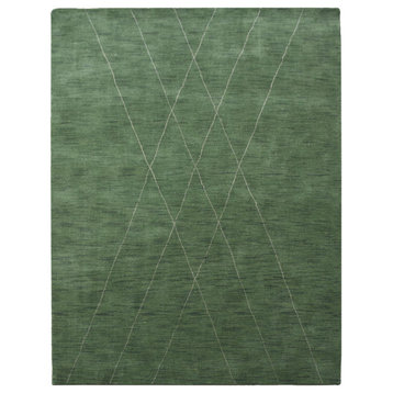 Hand Knotted Loom Wool Area Rug Geometric Green