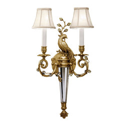 Inviting Home Inc. - Brass and Crystal Sconce With Peacock Motif - Wall Sconces