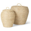 Kalopa Set of 2 Seagrass Floor Baskets With Flat Handled Lid