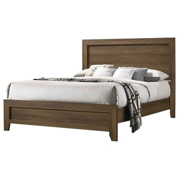 Benzara BM225936 Wooden Eastern King Bed with Raised Molding Trim, Brown
