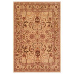 Bareens Designer Rugs - Classic Ziegler Glenna Tan Red Hand-Knotted Wool Rug - 8'1'' x 9'11'' - Enhance the ambiance of your home with this magnificent Persian-influenced Turkish hand-knotted rug made by skilled artisans capable of creating the most exceptional vegetable dyes and hand-spun wool. This exquisite handmade rug is a one-of-a-kind Peshawar Kafkaz, otherwise identified as Chobi, Chobi Peshawar, Oushak, or Ziegler rug. These handmade rugs are crafted in Pakistan utilizing superior-quality wool imported from Australia, New Zealand, and Korea in two types of weaves: the Persian weave and the Mori weave. This rug is meticulously crafted by hand using the finest natural vegetable dyes extracted from local plants. The artisans use a blend of hand-spun local and fine merino wool, resulting in a rug with a compelling texture, higher lanolin content, and longer staple. The artisans occasionally incorporate natural or artificial silk into the pile to enhance specific motifs. The finished product is an awe-inspiring execution of flawless design and an understated palette that exudes elegance.