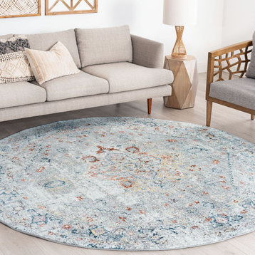 Kinsley Traditional Oriental Silver Round Area Rug, 8'