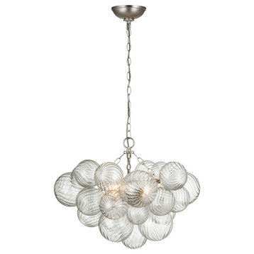Talia Small Chandelier in Burnished Silver Leaf and Clear Swirled Glass