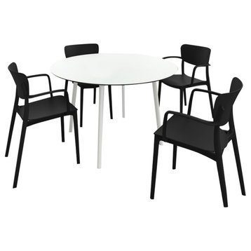 Lisa Round Dining Set With 47" White Table and Black Armcairs