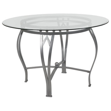Syracuse 45'' Round Glass Dining Table With Silver Metal Frame