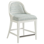 Tommy Bahama Home - Tommy Bahama Ocean Breeze Lantana 24" Counter Stool in Caribbean Sands - Ocean Breeze offers a fresh take on relaxed coastal living with transitional designs crafted from quartered mahogany in a beautiful shell white finish. Natural materials add textural interest and a feel of authenticity to the collection, including leather-wrapped rattan, woven raffia, braided lampakanai and Santa Cruz marble. Custom hardware and metal bases are finished in aged pewter, reinforcing the casual spirit of the designs.   Unique upholstery silhouettes incorporate woven materials and intricately carved wooden frames for a sophisticated look that retains the casual essence of the coast. Soothing color palettes include seaglass, citrine, coral, marine blue and crisp white. The Tommy Bahama brand is iconic for its interpretation of casual elegance, and Ocean Breeze offers an inspired interpretation of refined coastal living.