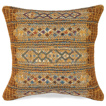 Marina Tribal Stripe Indoor/Outdoor Pillow, Gold, 18" Square