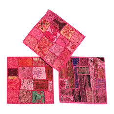 Designer Throw Pillow Sham Vintage Patchwork Pink Cushion Covers, Set of 3
