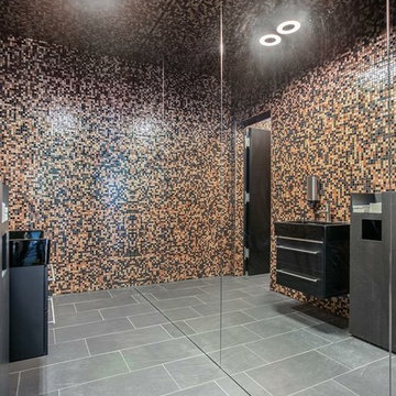 Modern bathroom with custom brown mosaic gradient