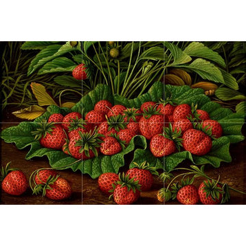 Tile Mural Kitchen Backsplash Still Life Strawberry, Ceramic Glossy