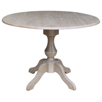 42" Round dual drop Leaf Pedestal Table - 30.3"H, Washed Gray Taupe