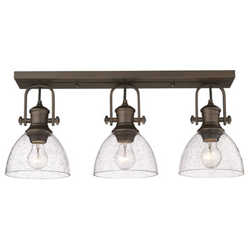 Hines 3-Light Semi-Flush, Rubbed Bronze With Opal Glass, Rubbed Bronze With Seed