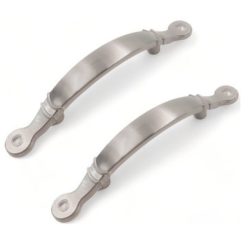 Decorated Arched Cabinet Handles, Satin Nickel