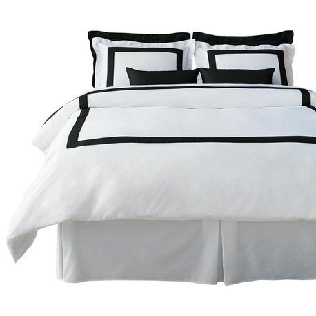 LaCozi Cotton Sateen Modern Hotel Black White Duvet Cover Set, King