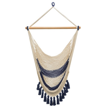 Colonial Navy Blue Cotton Hammock Swing with Tassels