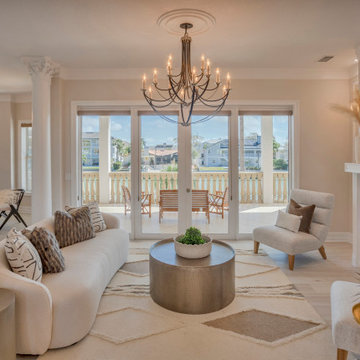 Coastal Living Room with Waterfront Balcony