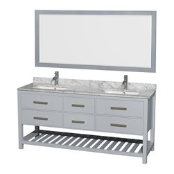72 inch Wall Mounted Double Sink Bathroom Vanity Set in Grey Finish - Bathroom Vanities And Sink Consoles