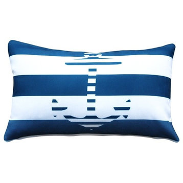 Pillow Decor - Blue Anchor Nautical Throw Pillow 12X20
