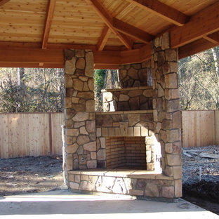 Corner Outdoor Fireplace Houzz, Caddy Corner Outdoor Fireplace Ideas
