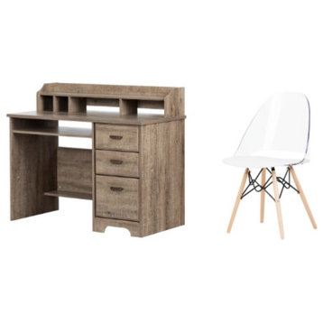 South Shore Versa Weathered Oak Desk and 1 Annexe White Eiffel Style Chair Set