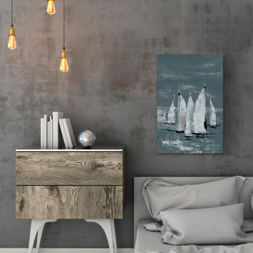 "White Sailboats" Painting Print on Wrapped Canvas