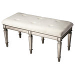 Butler - Butler Celeste Mirrored Bench - This glamorous bench provides vintage style with its antique finished mirrored apron and legs and tufted cotton upholstered ivory cushion. It is hand crafted from selected solid woods and wood products in a pewter finish.