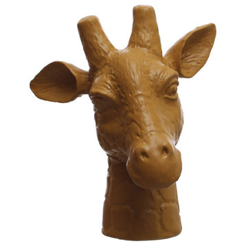 10.25 Inches Stoneware Giraffe Head Vase, Reactive Glaze, Matte Mustard
