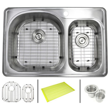 33" Topmount Drop-In Stainless Steel 70/30 Kitchen Sink Combo