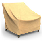 Budge - Budge All-Seasons Patio Chair Cover Large (Nutmeg) - The Budge All-Seasons Patio Chair Cover, Large provides high quality protection to your outdoor patio chair. The All-Seasons Collection by Budge combines a simplistic, yet elegant design with exceptional outdoor protection. Available in a neutral blue or tan color, this patio collection will cover and protect your patio furniture, season after season. Our All-Seasons collection is made from a 3 layer SFS material that is both water proof and UV resistant, keeping your furniture protected from rain showers and harsh sun exposure. The outer layers of this patio chair cover are made from a spun-bonded polypropylene, while the interior layer is made from a microporous waterproof material that is breathable to allow trapped condensation to flow through the cover. Cover stays secure in windy conditions. With our All-Seasons Collection you'll never have to sacrifice style for protection. This collection will compliment nearly any preexisting patio decor, all while extending the life of your outdoor furniture. This chair cover measures 34" High x 36" Wide x 41" Deep.