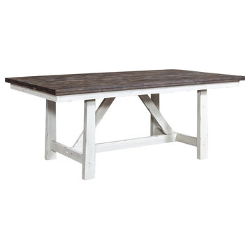 Farmhouse Transitional Rubberwood White Fixed Top Trestle Table
