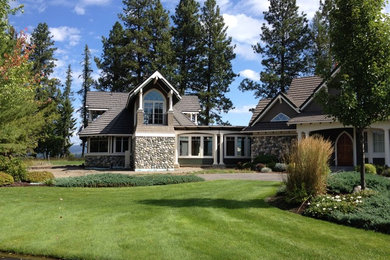 Large transitional two-story mixed siding gable roof idea in Seattle
