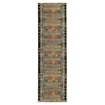 Marina Tribal Stripe Indoor/Outdoor Rug, Black, 1'11"x7'6"