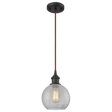 Athens 1-Light LED Mini Pendant, Oil Rubbed Bronze, Shade: Clear Crackle
