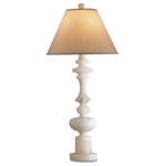 Currey & Company - 38" Farrington Table Lamp in Natural - The shapely body of the Farrington Table Lamp is made of pure Alabaster in the tradition of turned wood that brought table legs and balusters into being. The white marble table lamp in the Lillian August Collection is topped with a cream silk shade that brings out the deeper tones in the Alabaster.  This light requires 1 , 150W Watt Bulbs (Not Included) UL Certified.